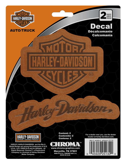 Harley-Davidson® Bar & Shield Logo Leather Look Decals - Brown