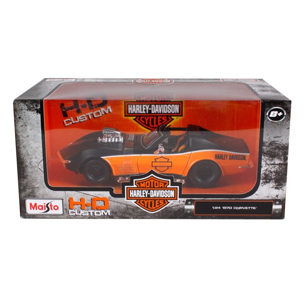1970 Chevrolet Corvette Harley Davidson Black/Orange 1/24 Diecast Model Car