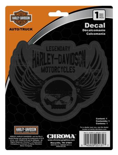 Harley-Davidson Winged Willie G Skull Logo Decal, Shiny & Matte Black - 6 x 8in.